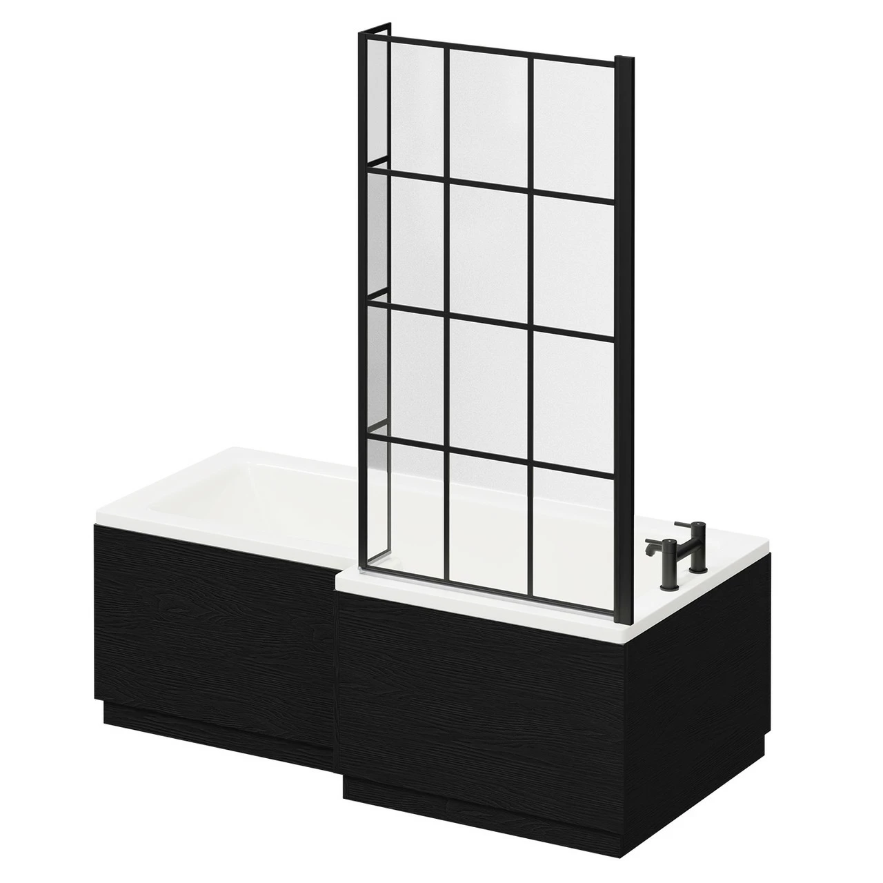 Loire 1700mm Right Hand L Shaped Shower Bath With Matt Black Bath Screen And Nero Oak Front And End Bath Panel 4 Loire 1700mm Right Hand L Shaped Shower Bath With Matt Black Bath Screen And Nero Oak Front And End Bath Panel - Image 2