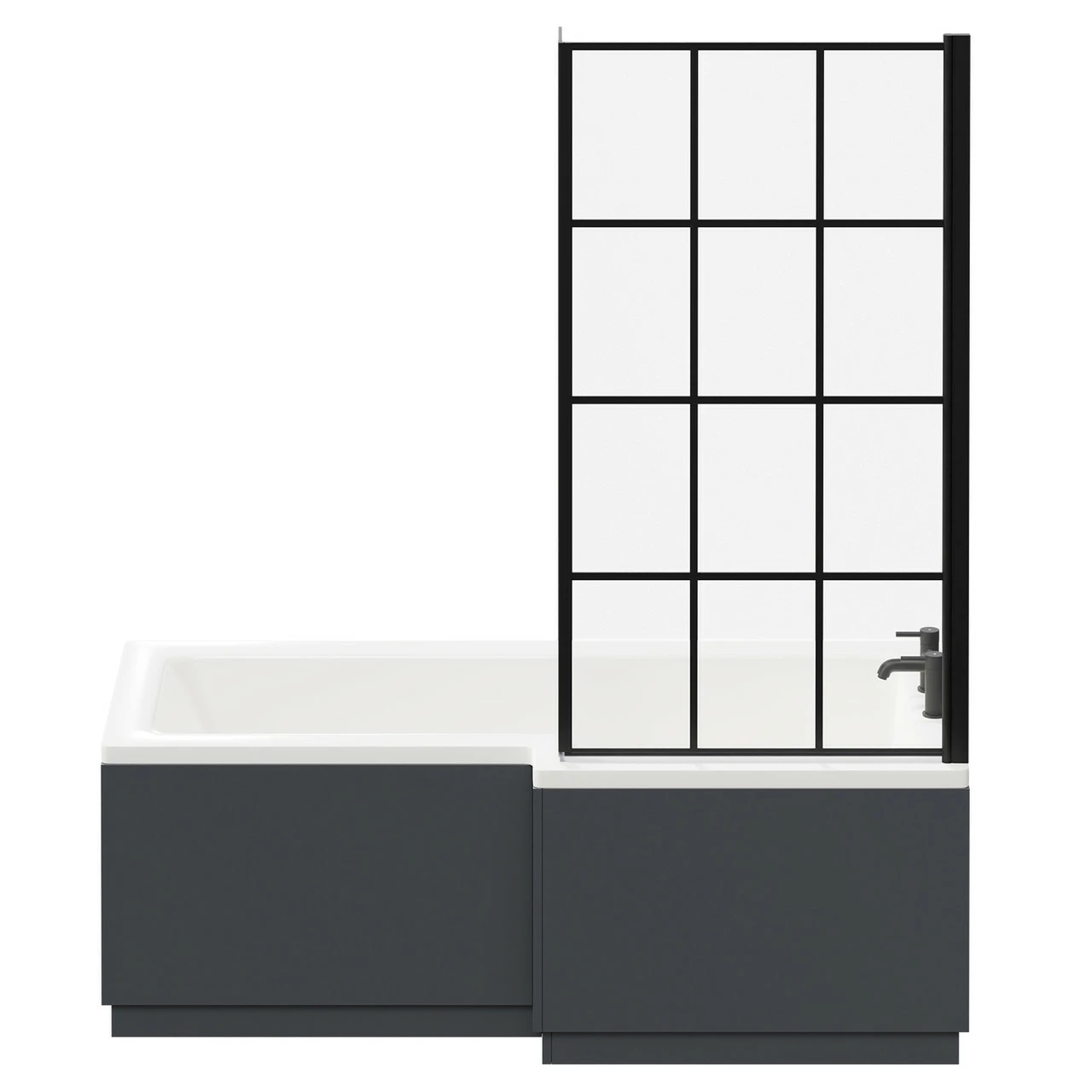 Loire 1700mm Right Hand L Shaped Shower Bath With Matt Black Bath Screen With Gloss Grey Front And End Bath Panel - Image 4