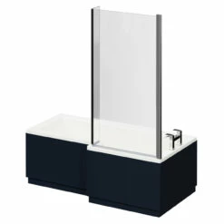 Wholesaledomestic Shop -Wholesaledomestic Shop loire 1700mm right hand l shaped shower bath with polished chrome bath screen and deep blue front and end bath panels right 07574.1691438789