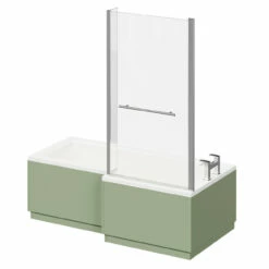Wholesaledomestic Shop -Wholesaledomestic Shop loire 1700mm right hand l shaped shower bath with polished chrome towel rail bath screen and olive green front and end bath panels right 06042.1691438788