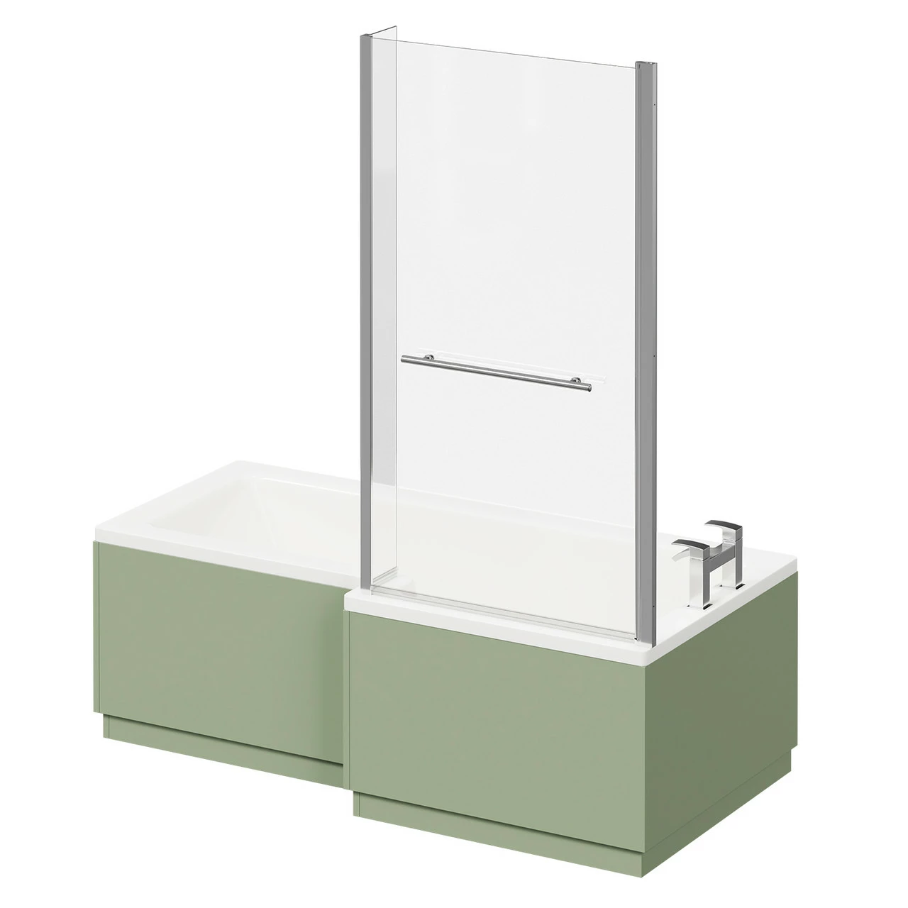 Loire 1700mm Right Hand L Shaped Shower Bath With Polished Chrome Towel Rail Bath Screen And Olive Green Front And End Bath Panels 4 Loire 1700mm Right Hand L Shaped Shower Bath With Polished Chrome Towel Rail Bath Screen And Olive Green Front And End Bath Panels - Image 2