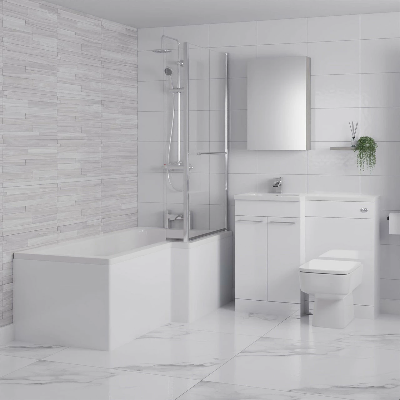 Loire 1700mm Right Hand L Shaped Shower Bath With Towel Rail Bath Screen And Front Bath Panel 8 Loire 1700mm Right Hand L Shaped Shower Bath With Towel Rail Bath Screen And Front Bath Panel - Image 6