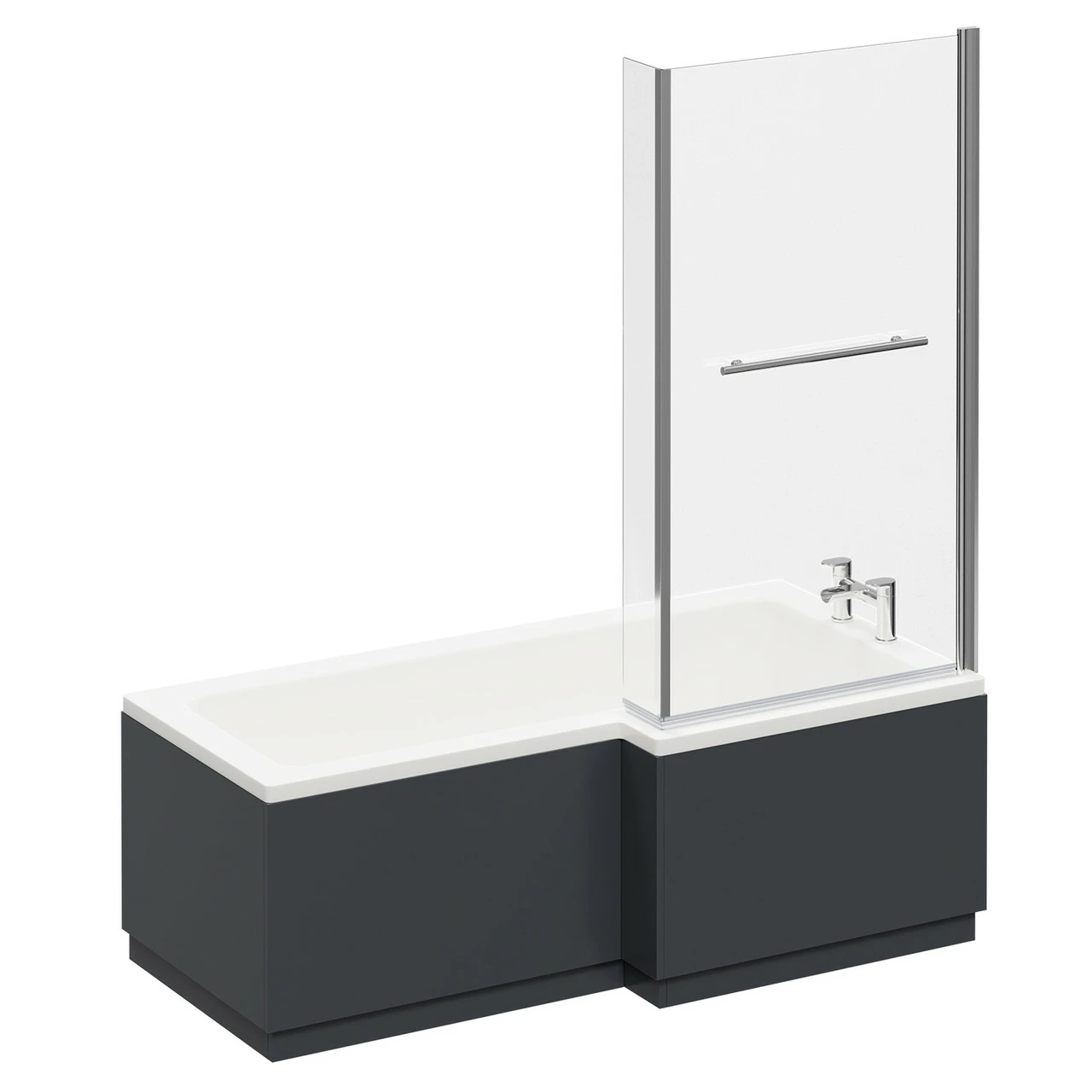 Loire 1700mm Right Hand L Shaped Shower Bath With Towel Rail Bath Screen And Gloss Grey Front And End Bath Panel 5 Loire 1700mm Right Hand L Shaped Shower Bath With Towel Rail Bath Screen And Gloss Grey Front And End Bath Panel - Image 3