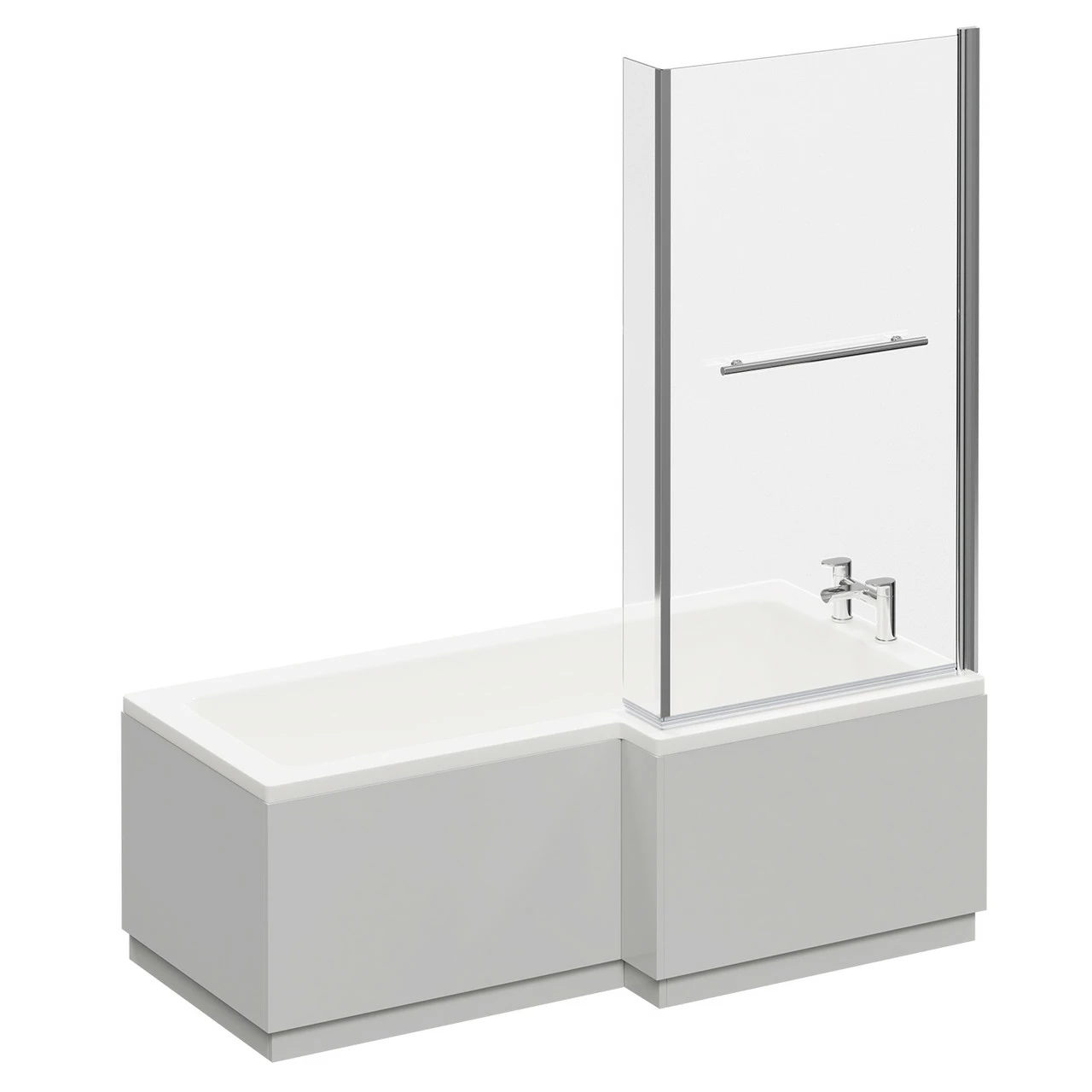 Loire 1700mm Right Hand L Shaped Shower Bath With Towel Rail Bath Screen And Gloss Grey Pearl Front And End Bath Panel - Image 3