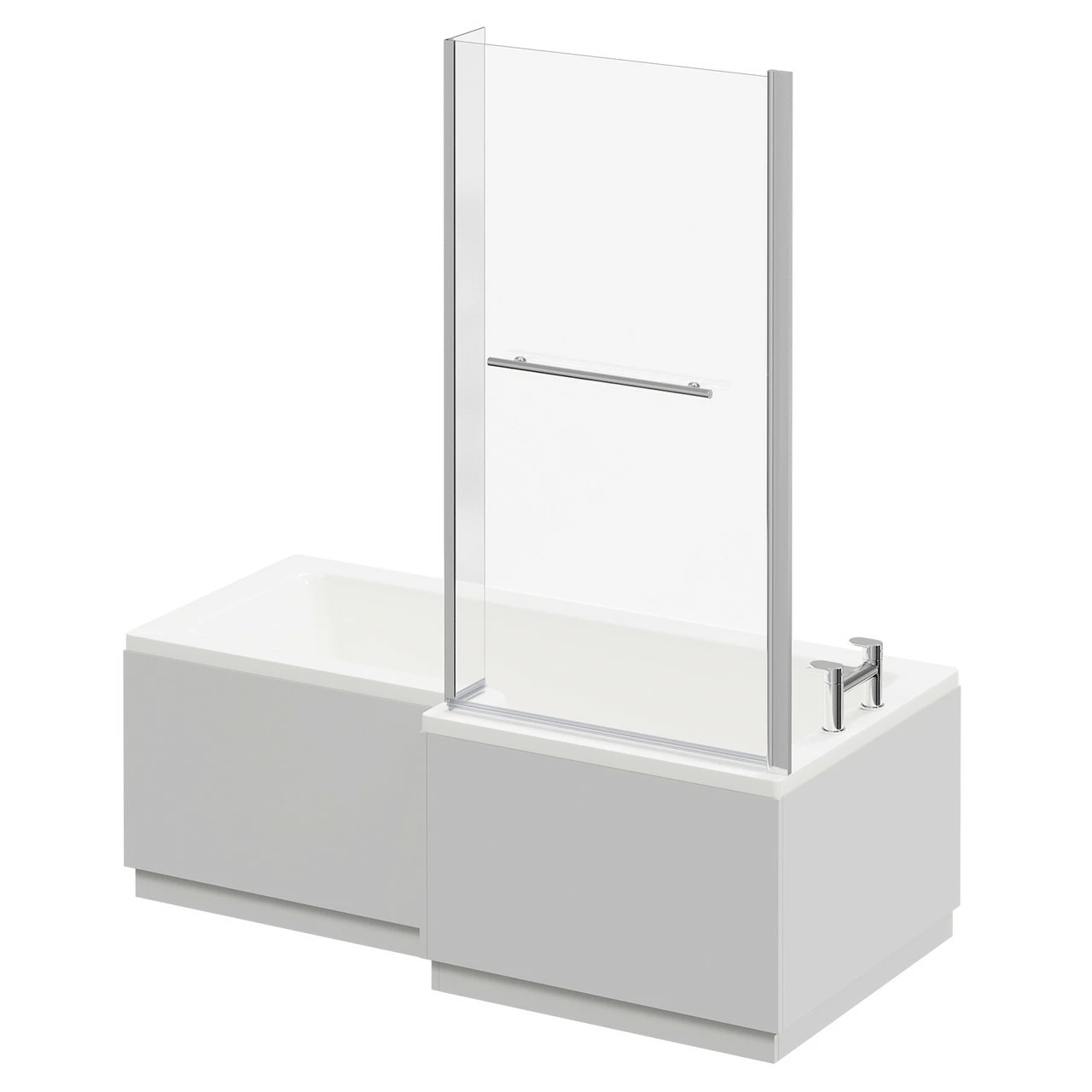 Loire 1700mm Right Hand L Shaped Shower Bath With Towel Rail Bath Screen And Gloss Grey Pearl Front And End Bath Panel - Image 2