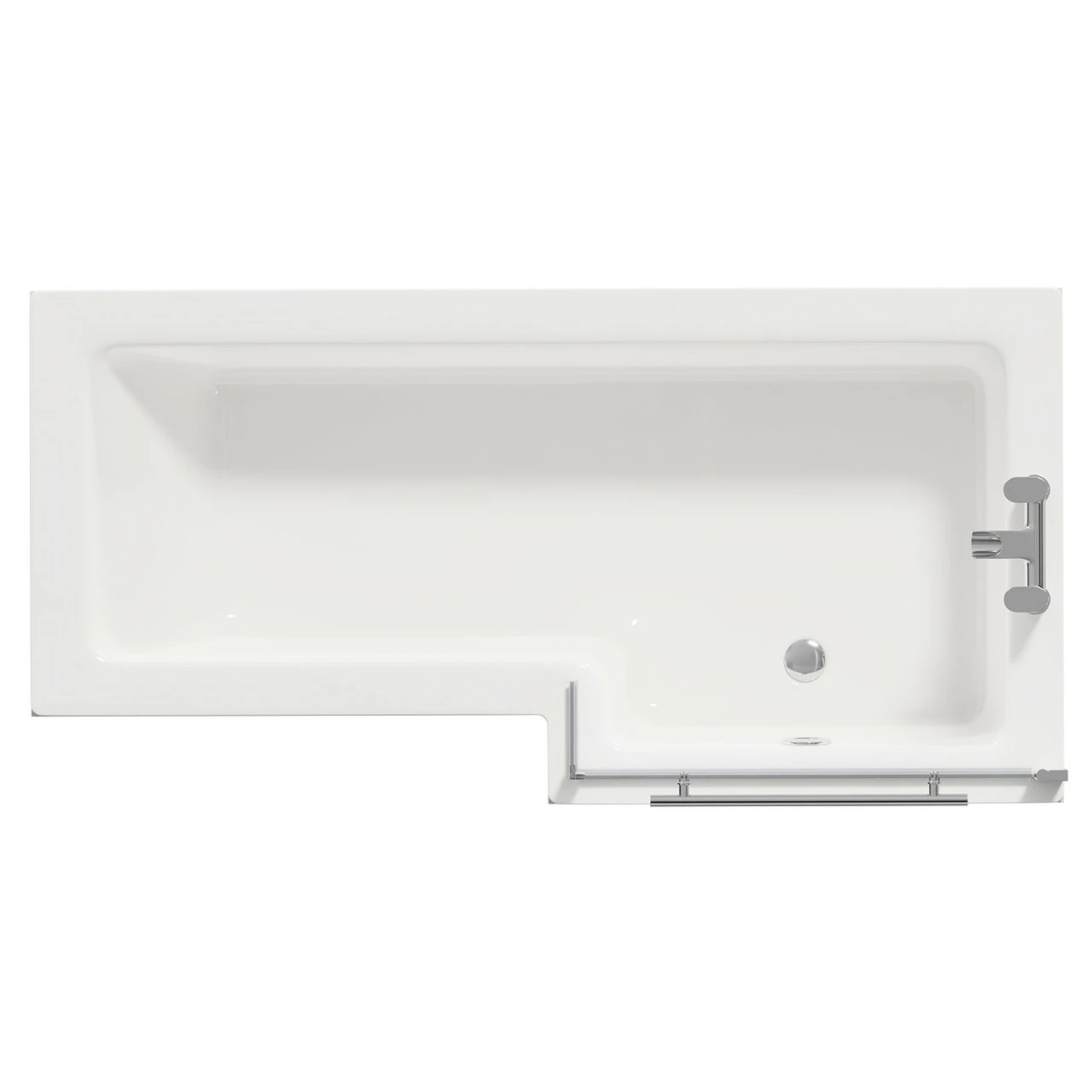 Loire 1700mm Right Hand L Shaped Shower Bath With Towel Rail Bath Screen And Gloss Grey Pearl Front And End Bath Panel