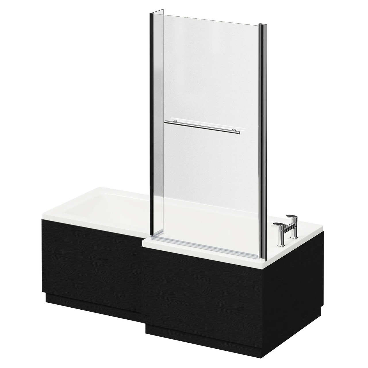 Loire 1700mm Right Hand L Shaped Shower Bath With Towel Rail Bath Screen And Nero Oak Front And End Bath Panel 4 Loire 1700mm Right Hand L Shaped Shower Bath With Towel Rail Bath Screen And Nero Oak Front And End Bath Panel - Image 2