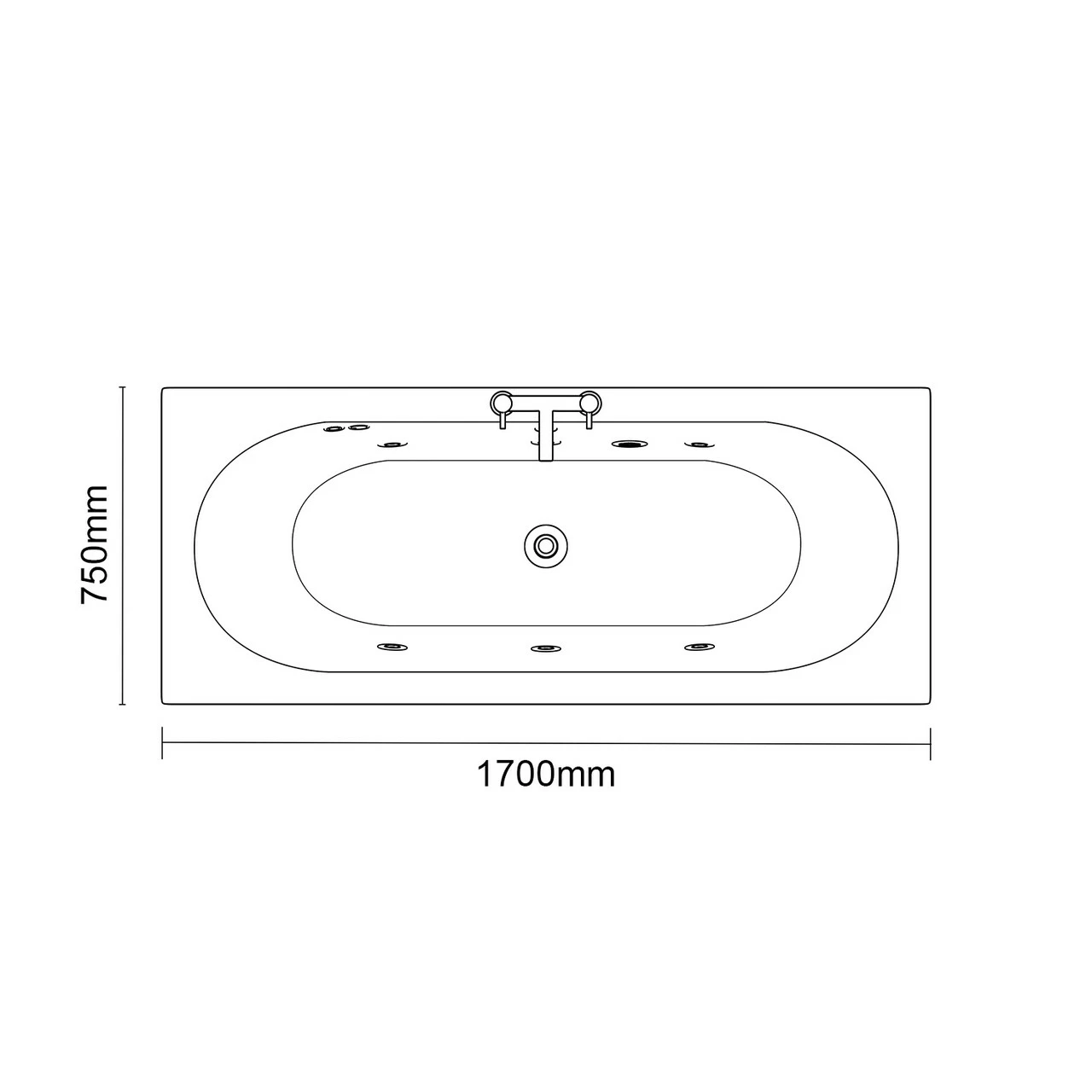 Metropole 1700mm X 750mm 6 Jet Chrome Flat Jet Double Ended Whirlpool Bath 8 Metropole 1700mm X 750mm 6 Jet Chrome Flat Jet Double Ended Whirlpool Bath - Image 6