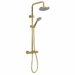 Nuie Brushed Brass Thermostatic Shower Bar Valve And Rigid Riser Shower Kit With Round Head - JTY875