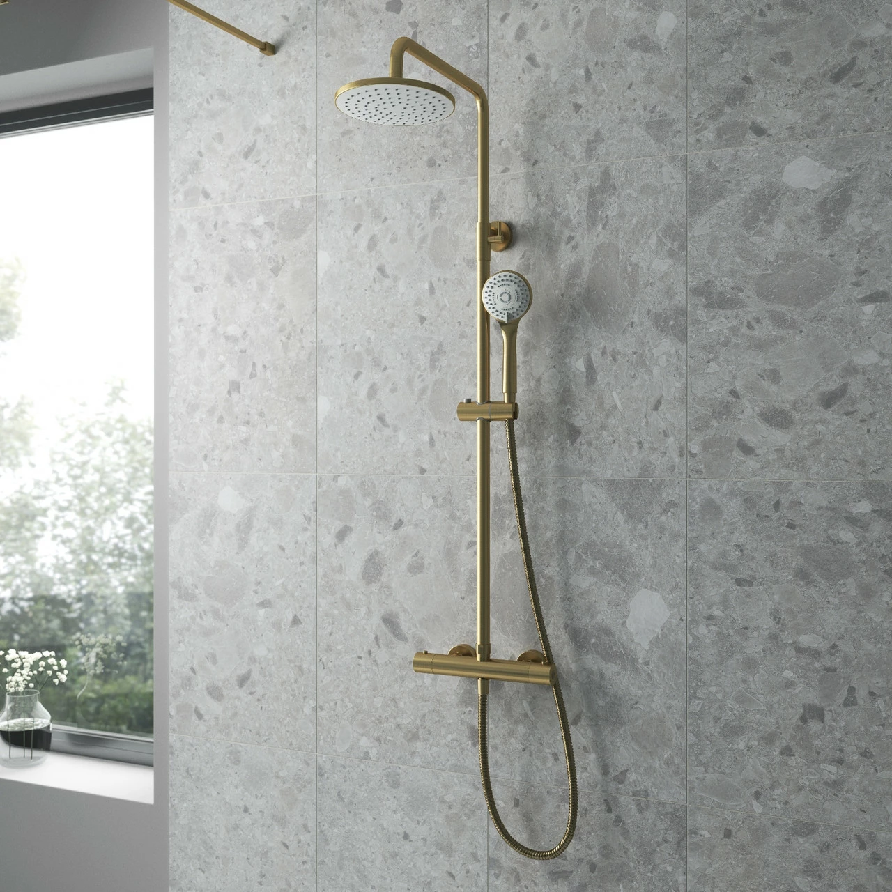 Nuie Brushed Brass Thermostatic Shower Bar Valve And Rigid Riser Shower Kit With Round Head - JTY875 4 Nuie Brushed Brass Thermostatic Shower Bar Valve And Rigid Riser Shower Kit With Round Head - JTY875 - Image 2