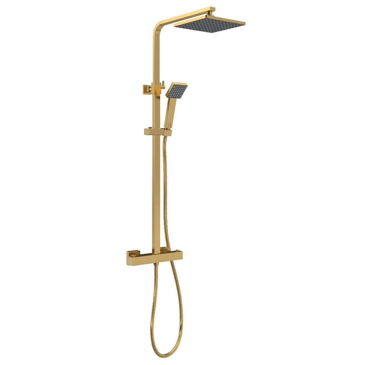 Nuie Brushed Brass Thermostatic Shower Bar Valve And Rigid Riser Shower Kit With Square Head- JTY886 3 Nuie Brushed Brass Thermostatic Shower Bar Valve And Rigid Riser Shower Kit With Square Head- JTY886