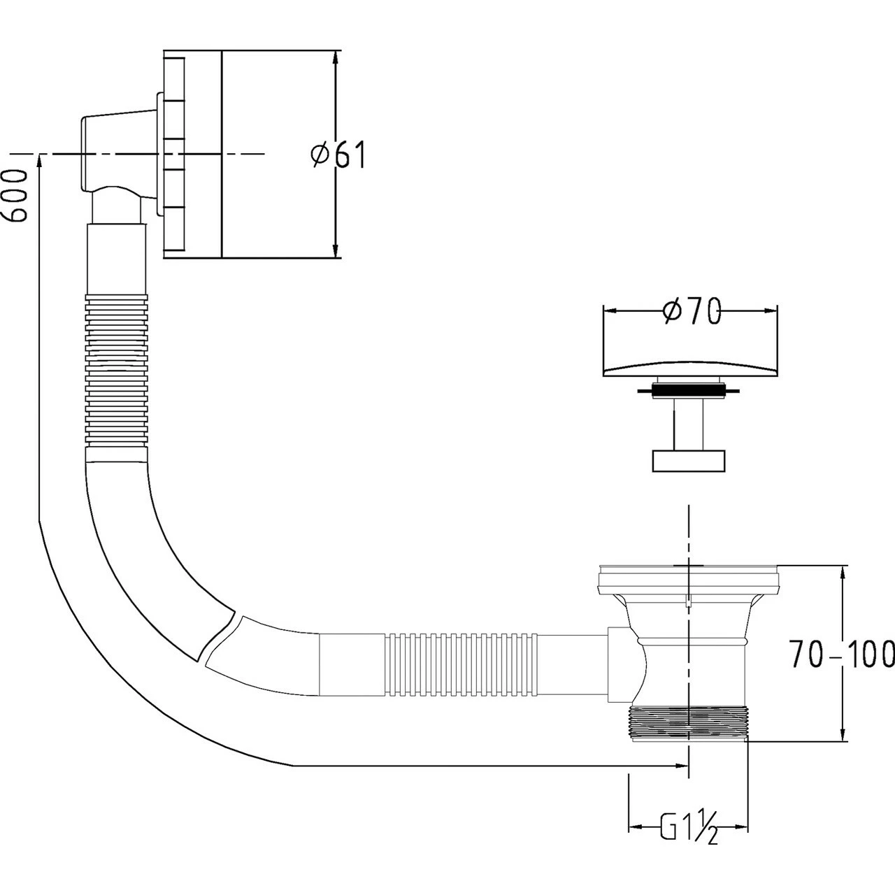 Nuie Easyclean Push Button Bath Waste With Minimalist Overflow - E327 4 Nuie Easyclean Push Button Bath Waste With Minimalist Overflow - E327 - Image 2