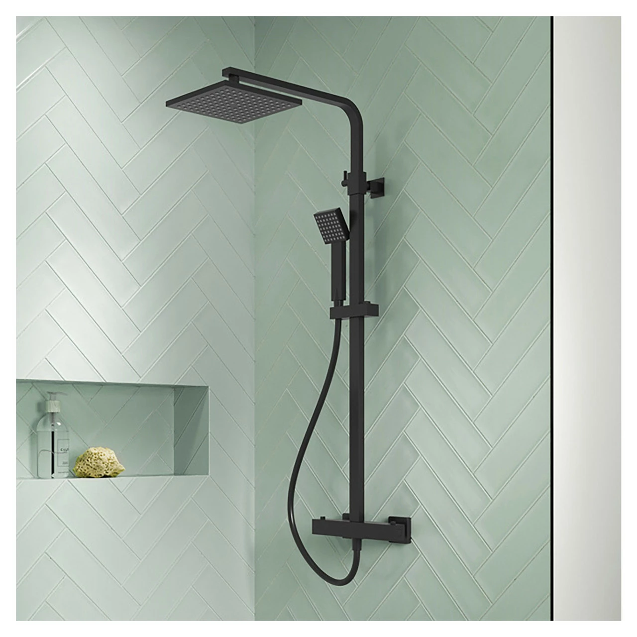 Nuie Matt Black Thermostatic Shower Bar Valve And Rigid Riser Shower Kit With Square Head- JTY486 5 Nuie Matt Black Thermostatic Shower Bar Valve And Rigid Riser Shower Kit With Square Head- JTY486 - Image 3