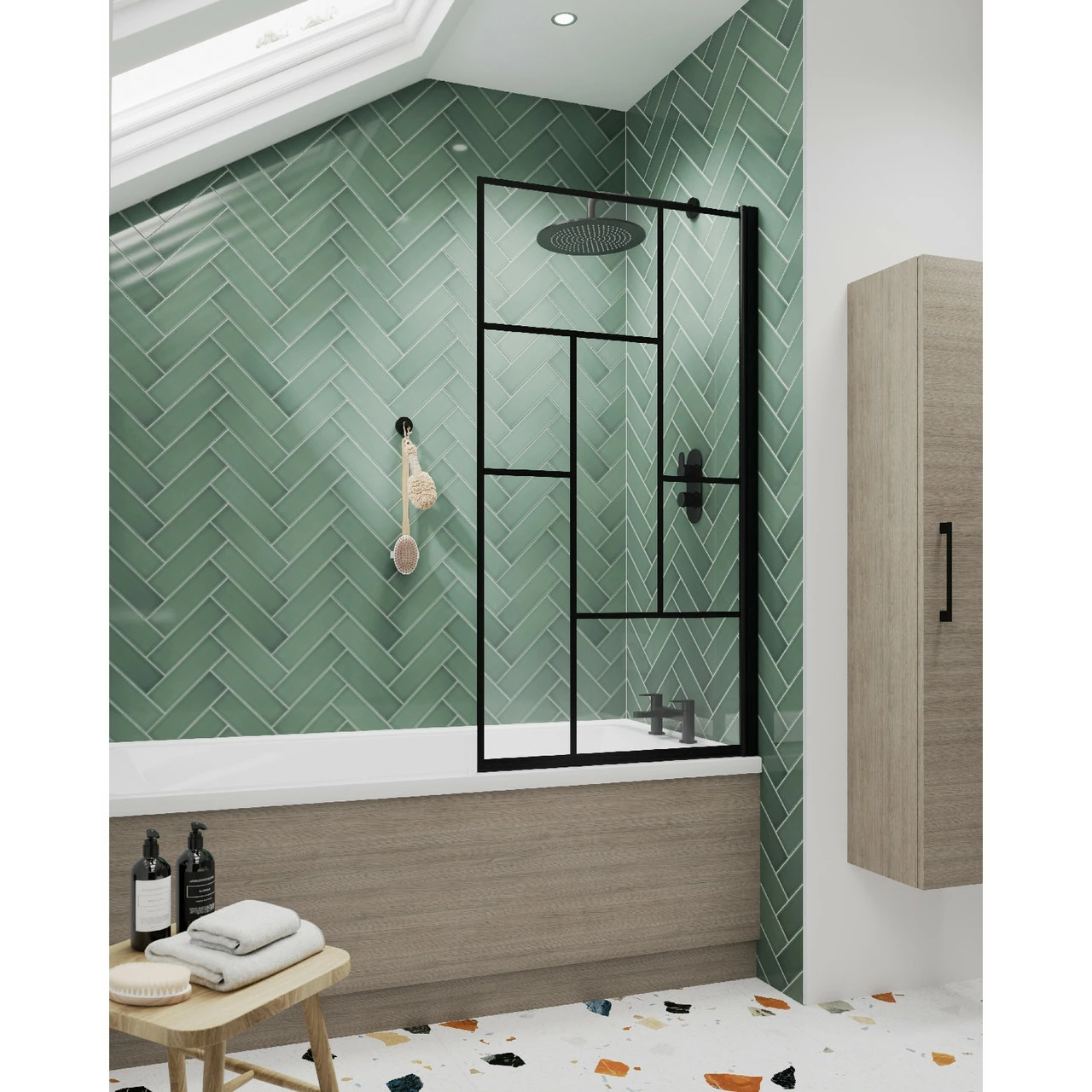 Nuie Square Block Matt Black Framed Bath Screen - NSSQBB 5 Nuie Square Block Matt Black Framed Bath Screen - NSSQBB - Image 3