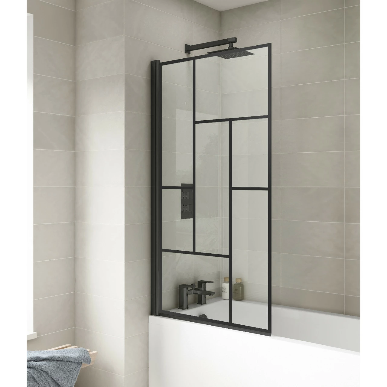 Nuie Square Block Matt Black Framed Bath Screen - NSSQBB 4 Nuie Square Block Matt Black Framed Bath Screen - NSSQBB - Image 2