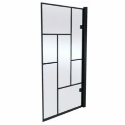 Nuie Square Block Matt Black Framed Hinged Bath Screen - NSSQ7BB