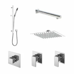 Nuie Windon Chrome 2 Outlet Concealed Thermostatic Shower Bundle Including Fixed Head With Wall Arm And Slide Rail Kit - SBS129ST2