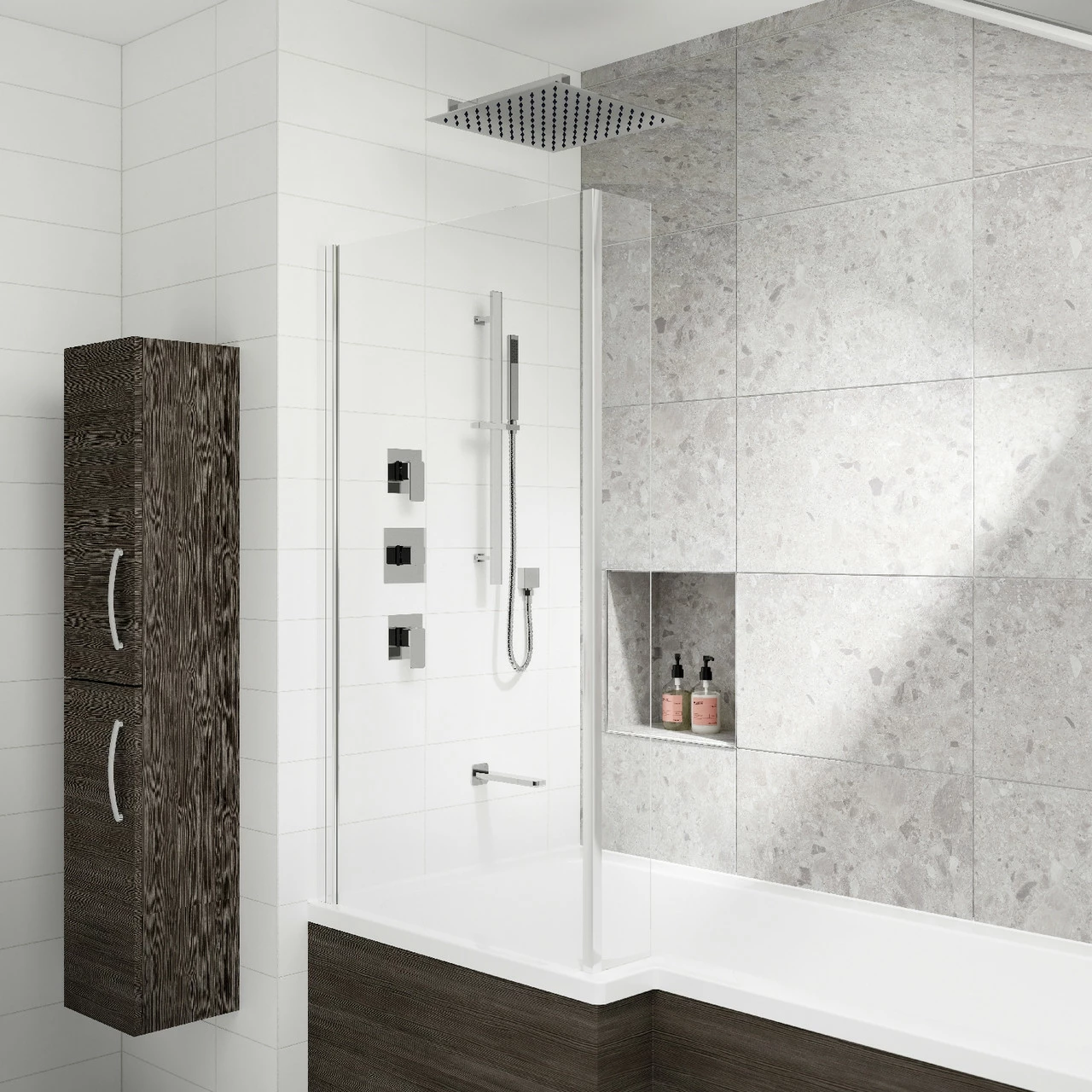 Nuie Windon Chrome 3 Outlet Concealed Thermostatic Shower Bundle Including Wall Fixed Head With Slide Rail Kit And Bath Spout - SBS137ST3 6 Nuie Windon Chrome 3 Outlet Concealed Thermostatic Shower Bundle Including Wall Fixed Head With Slide Rail Kit And Bath Spout - SBS137ST3 - Image 4