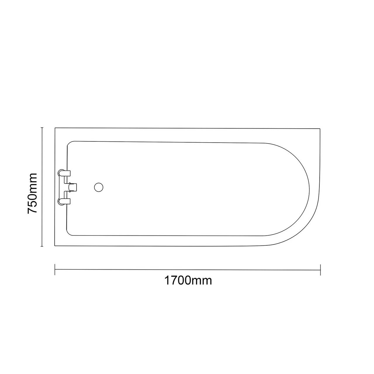 Windsor. Oxford 1700mm X 750mm Left Hand Single Ended Freestanding Shower Bath With Chrome Claw Feet - Image 6
