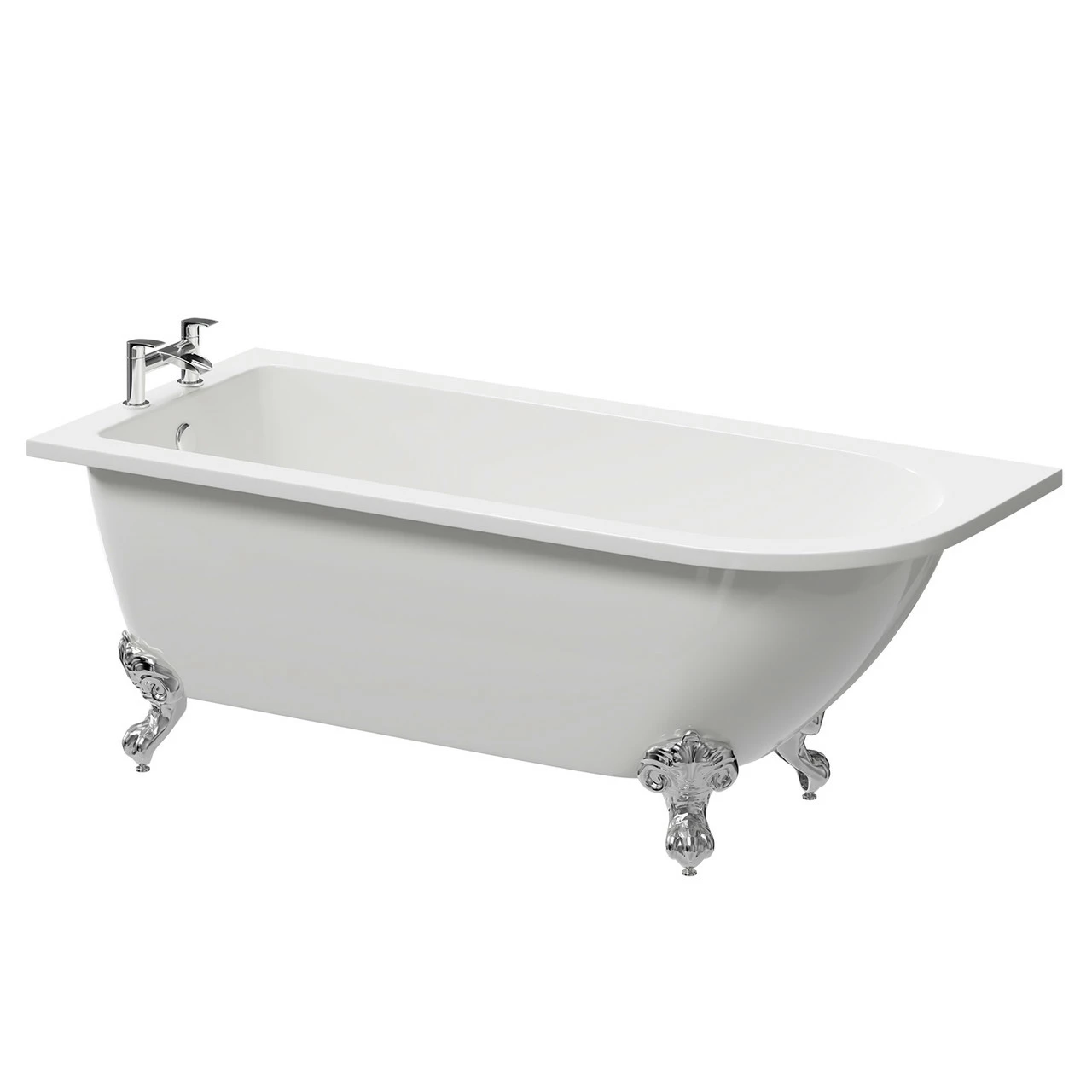 Windsor. Oxford 1700mm X 750mm Left Hand Single Ended Freestanding Shower Bath With Chrome Claw Feet