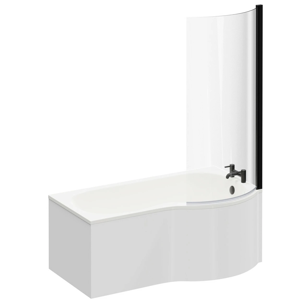 Plage 1500mm Right Hand P Shaped Shower Bath With Matt Black Bath Screen And White Acrylic Front Bath Panel 5 Plage 1500mm Right Hand P Shaped Shower Bath With Matt Black Bath Screen And White Acrylic Front Bath Panel - Image 3