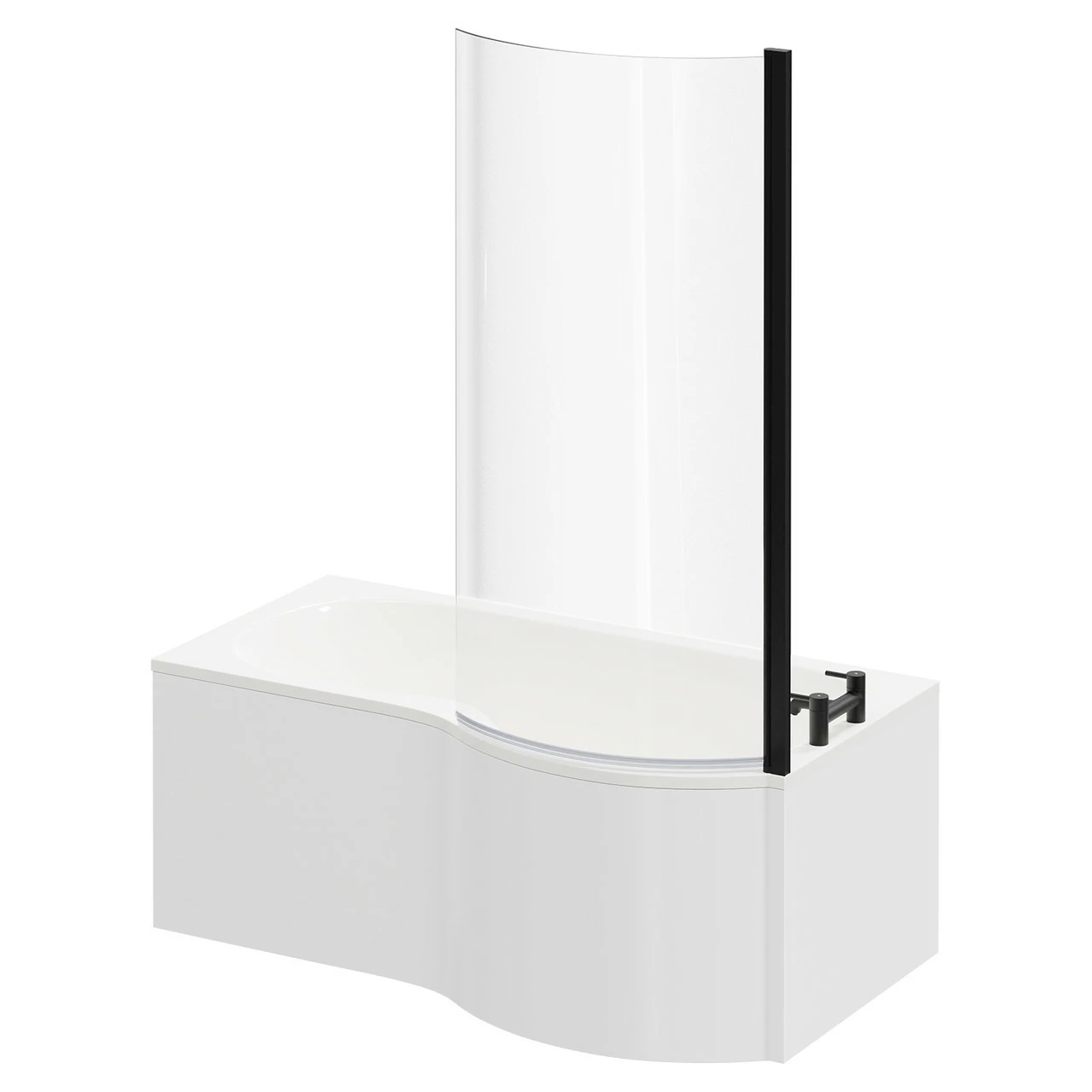 Plage 1500mm Right Hand P Shaped Shower Bath With Matt Black Bath Screen And White Acrylic Front Bath Panel 4 Plage 1500mm Right Hand P Shaped Shower Bath With Matt Black Bath Screen And White Acrylic Front Bath Panel - Image 2
