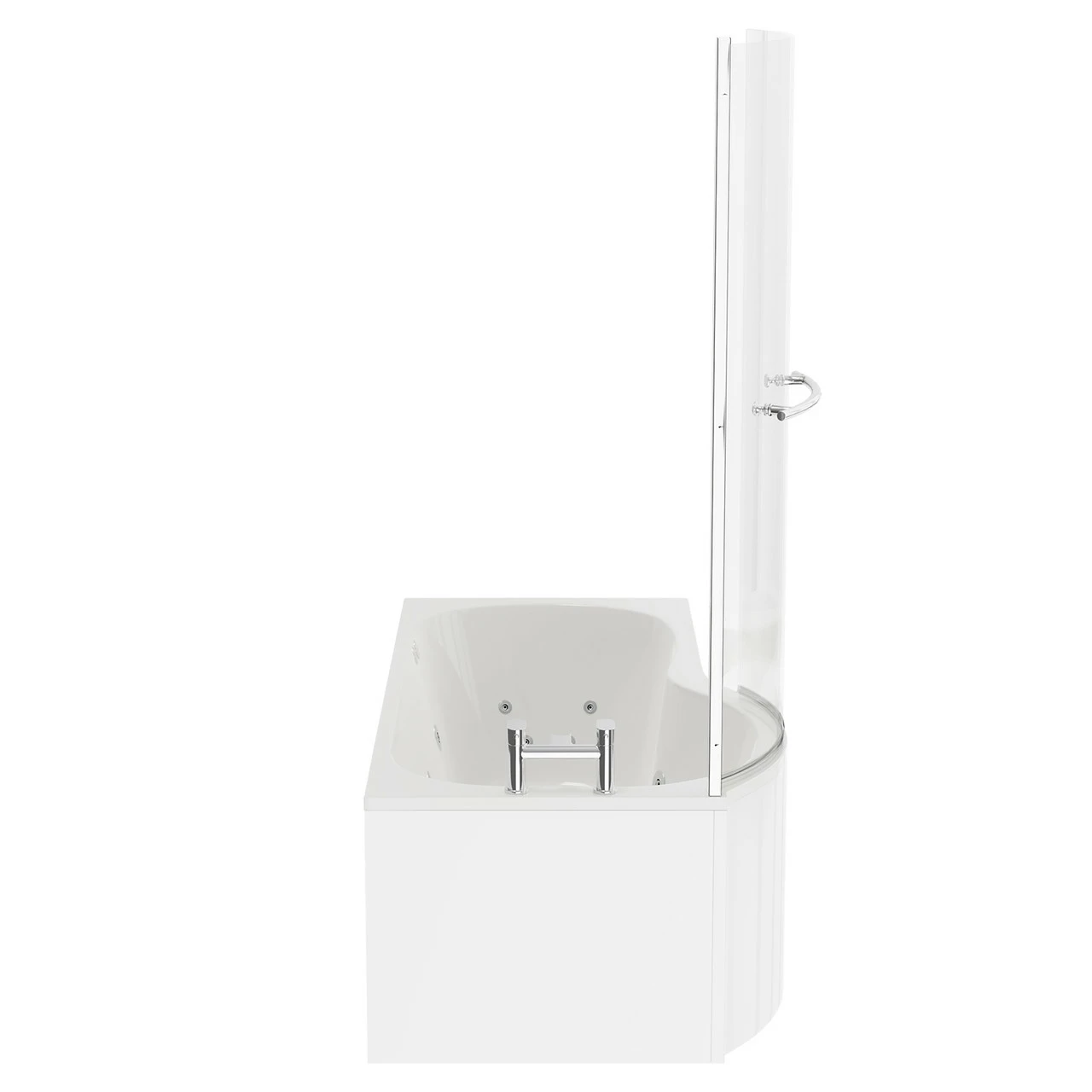 Plage 1700mm 12 Jet Chrome Flat Jet Left Hand P Shaped Whirlpool Shower Bath With Towel Rail Bath Screen And Front Bath Panel 7 Plage 1700mm 12 Jet Chrome Flat Jet Left Hand P Shaped Whirlpool Shower Bath With Towel Rail Bath Screen And Front Bath Panel - Image 5