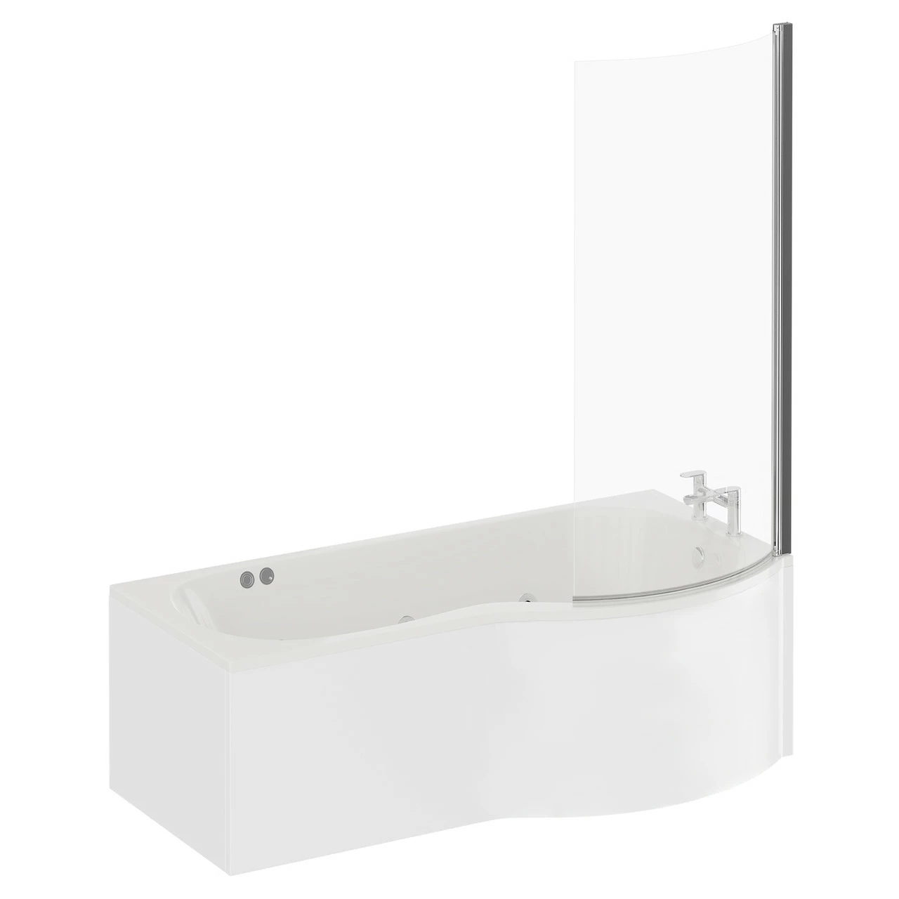 Plage 1700mm 12 Jet Chrome Flat Jet Right Hand P Shaped Whirlpool Shower Bath With Bath Screen And Front Bath Panel 5 Plage 1700mm 12 Jet Chrome Flat Jet Right Hand P Shaped Whirlpool Shower Bath With Bath Screen And Front Bath Panel - Image 3