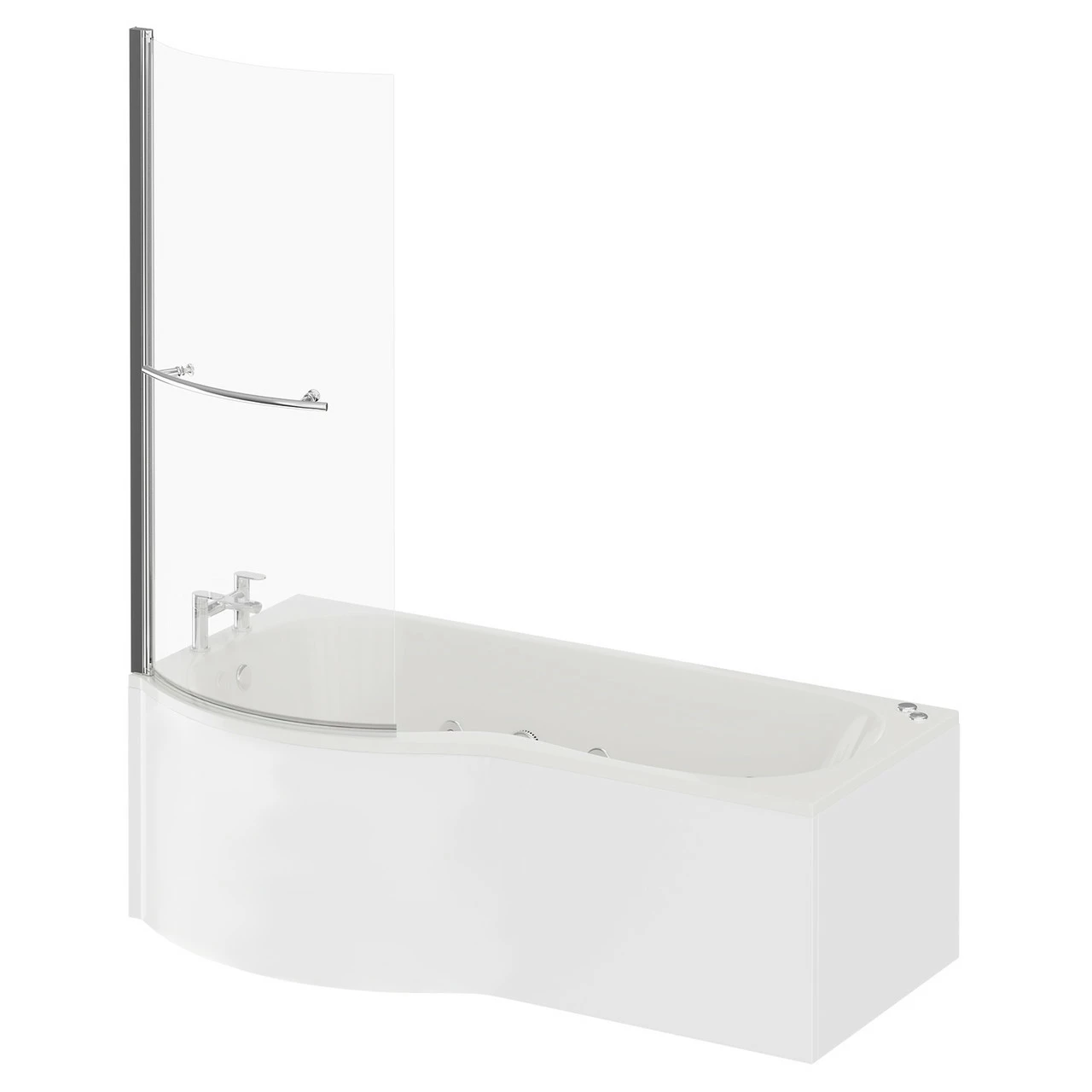 Plage 1700mm 12 Jet Chrome V-Tec Left Hand P Shaped Whirlpool Shower Bath With Towel Rail Bath Screen And Front Bath Panel - Image 2