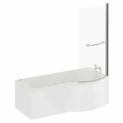 Plage 1700mm 12 Jet Chrome V-Tec Right Hand P Shaped Whirlpool Shower Bath With Towel Rail Bath Screen And Front Bath Panel -Wholesaledomestic Shop plage 1700mm 12 jet chrome v tec right hand p shaped whirlpool shower bath with towel rail bath screen and front bath panel left 02165.1691438801
