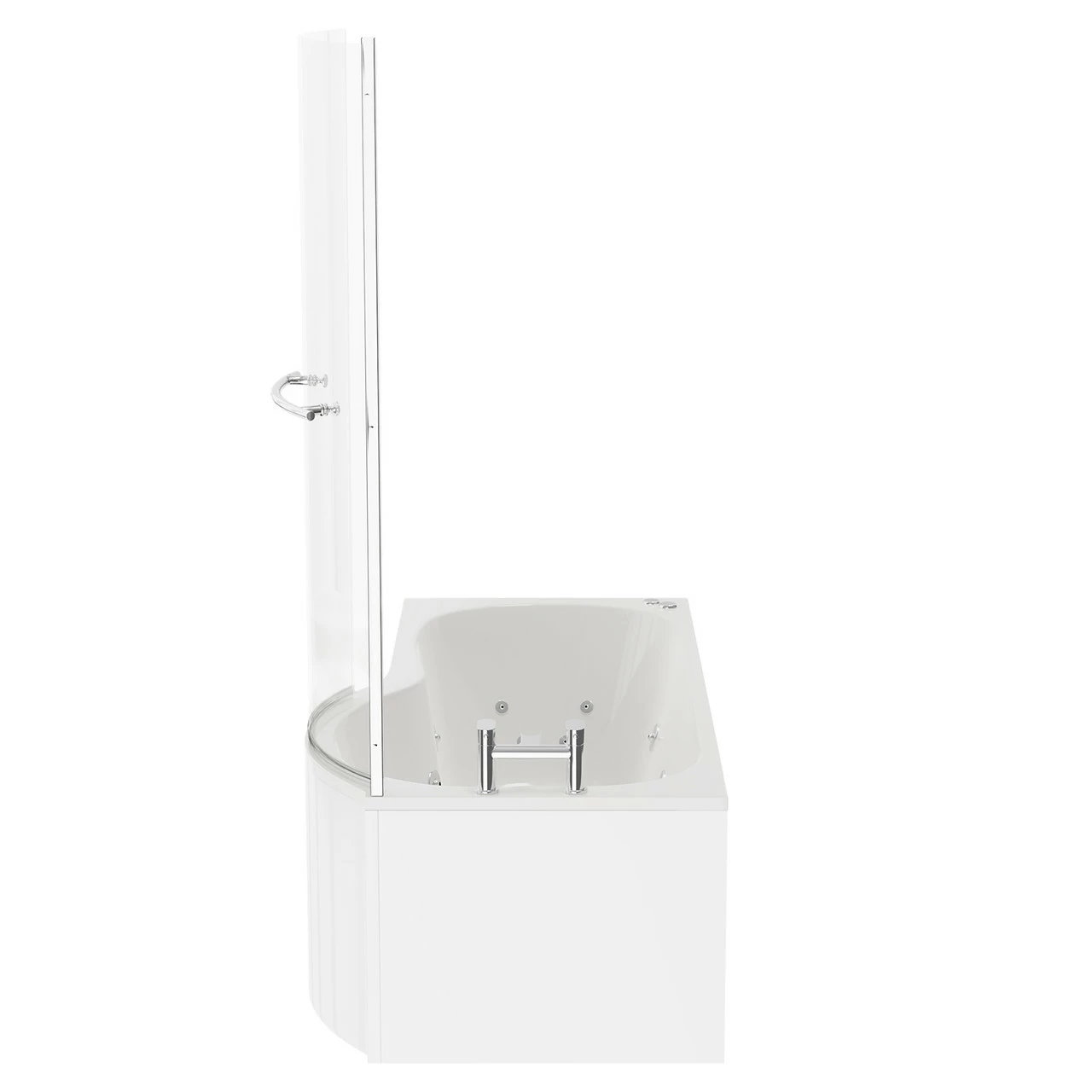 Plage 1700mm 12 Jet Chrome V-Tec Right Hand P Shaped Whirlpool Shower Bath With Towel Rail Bath Screen And Front Bath Panel - Image 5