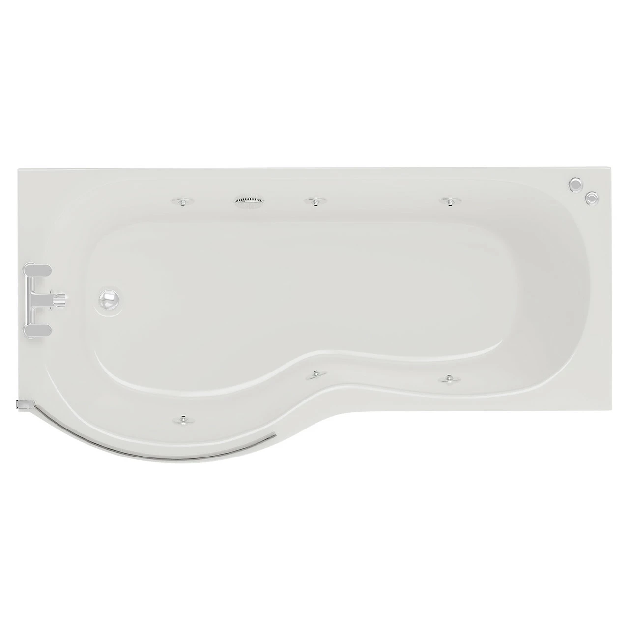 Plage 1700mm 6 Jet Chrome V-Tec Left Hand P Shaped Whirlpool Shower Bath With Bath Screen And Front Bath Panel 3 Plage 1700mm 6 Jet Chrome V-Tec Left Hand P Shaped Whirlpool Shower Bath With Bath Screen And Front Bath Panel