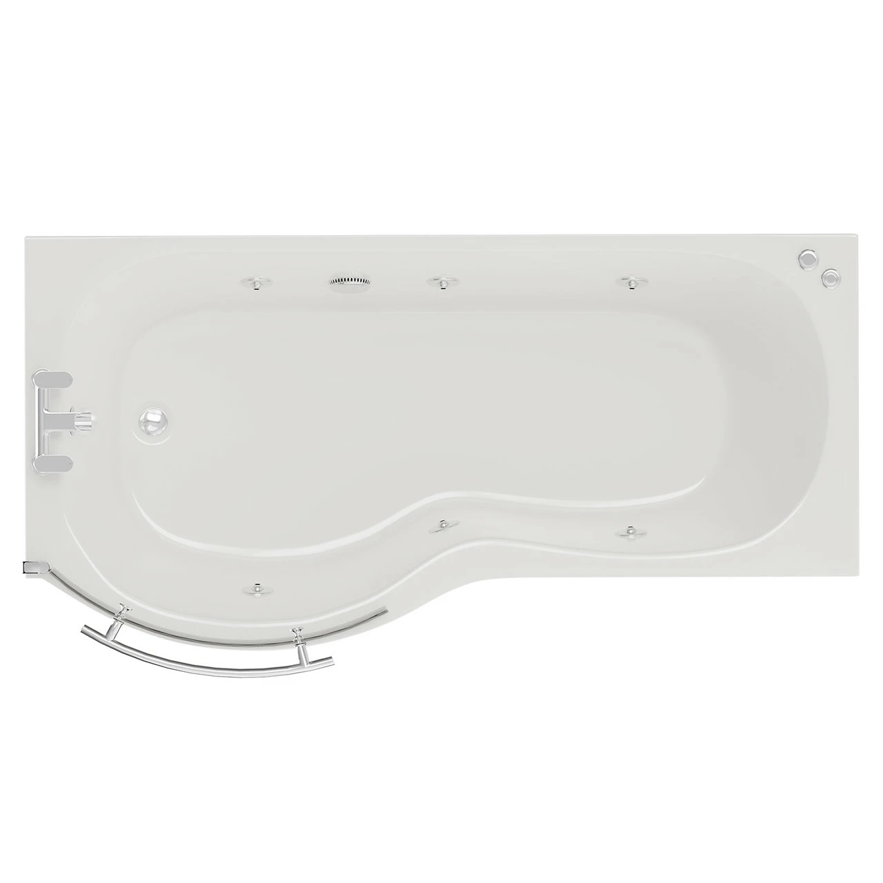 Plage 1700mm 6 Jet Chrome V-Tec Left Hand P Shaped Whirlpool Shower Bath With Towel Rail Bath Screen And Front Bath Panel 3 Plage 1700mm 6 Jet Chrome V-Tec Left Hand P Shaped Whirlpool Shower Bath With Towel Rail Bath Screen And Front Bath Panel