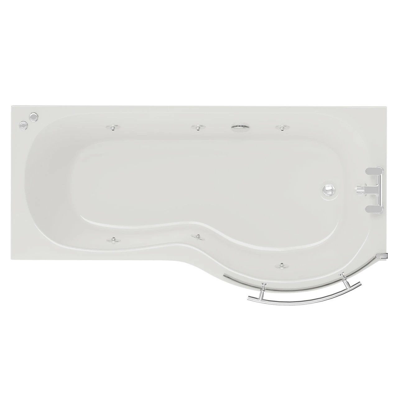 Plage 1700mm 6 Jet Chrome V-Tec Right Hand P Shaped Whirlpool Shower Bath With Towel Rail Bath Screen And Front Bath Panel 3 Plage 1700mm 6 Jet Chrome V-Tec Right Hand P Shaped Whirlpool Shower Bath With Towel Rail Bath Screen And Front Bath Panel
