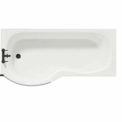 Plage 1700mm Left Hand P Shaped Shower Bath With Matt Black Bath Screen And White Acrylic Front Bath Panel