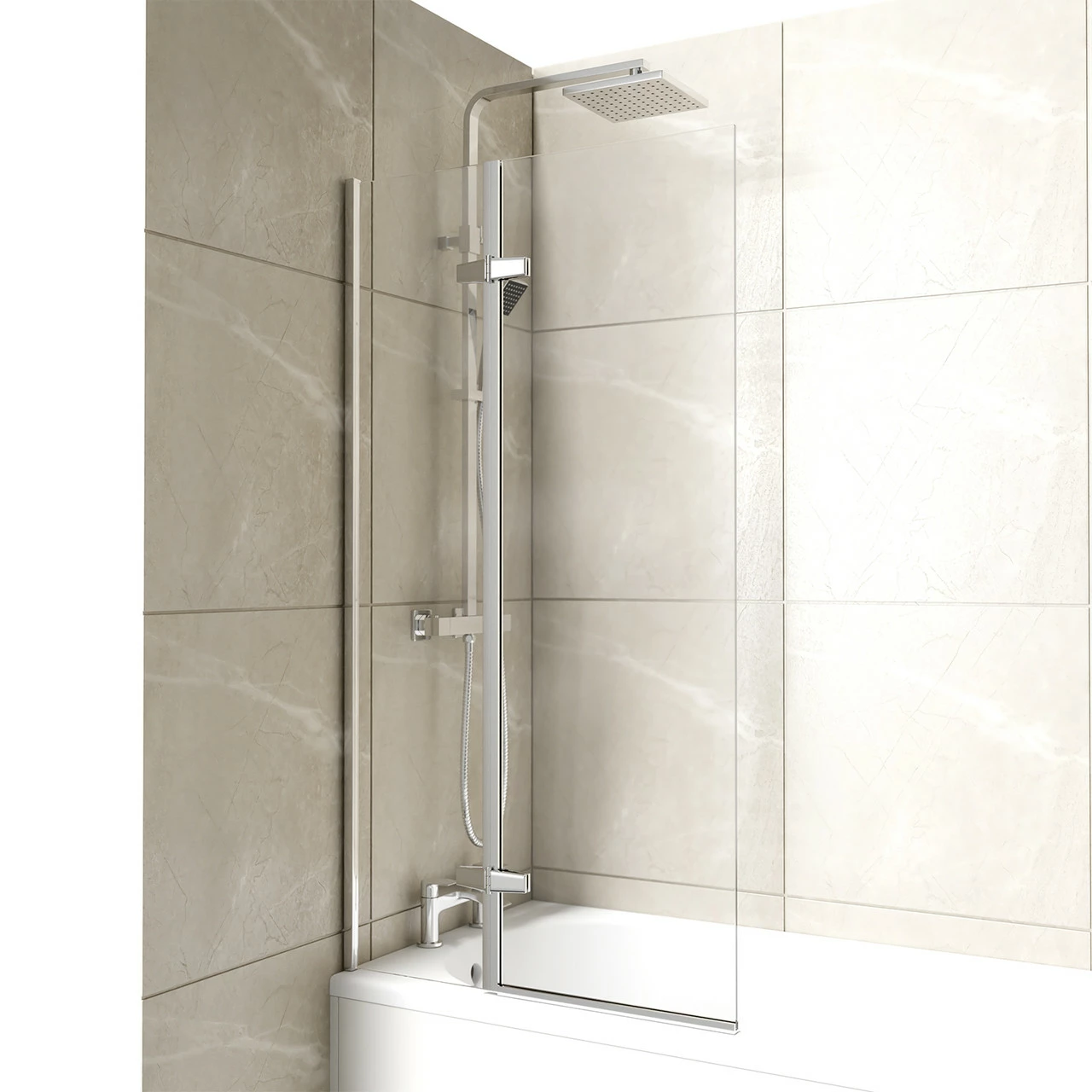 Polished Chrome 745mm Centre Hinged Square Corner Bath Shower Screen