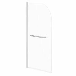 Polished Chrome 770mm Single Section Rounded Corner Bath Shower Screen With Towel Rail
