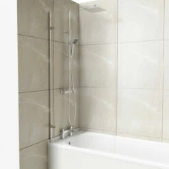 Polished Chrome 830mm Hinged 180 Degree Opening Square Bath Shower Screen
