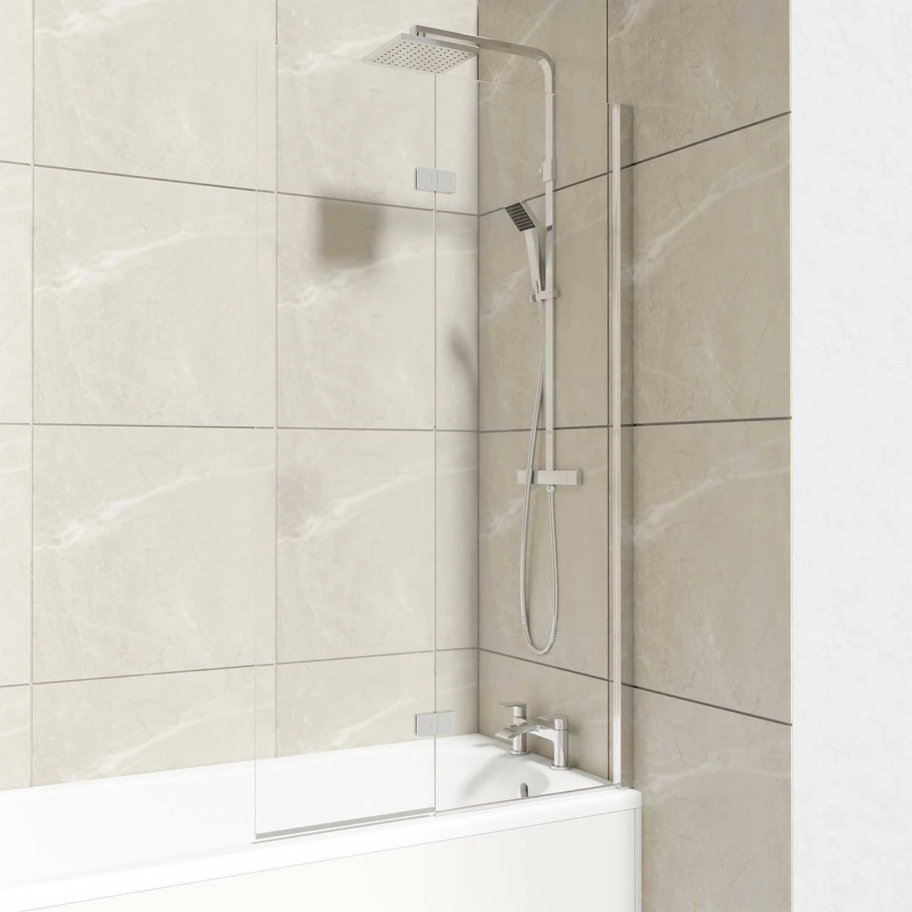 Polished Chrome 875mm Right Hand Two Panel Infold Bath Shower Screen 3 Polished Chrome 875mm Right Hand Two Panel Infold Bath Shower Screen