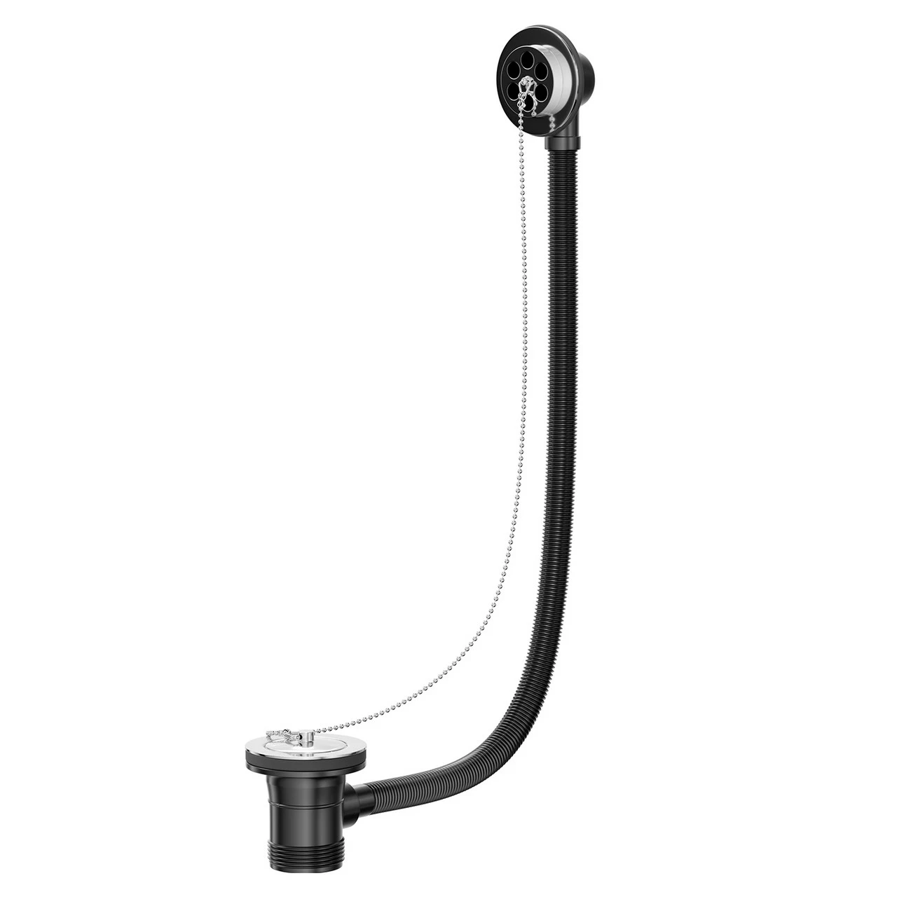 Polished Chrome Bath Waste And Overflow With Brass Plug And Ball Chain