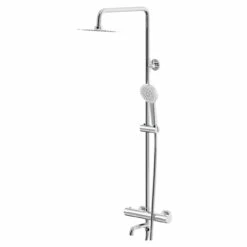 Polished Chrome Round Thermostatic Rigid Riser And Handset Shower System With Bath Spout