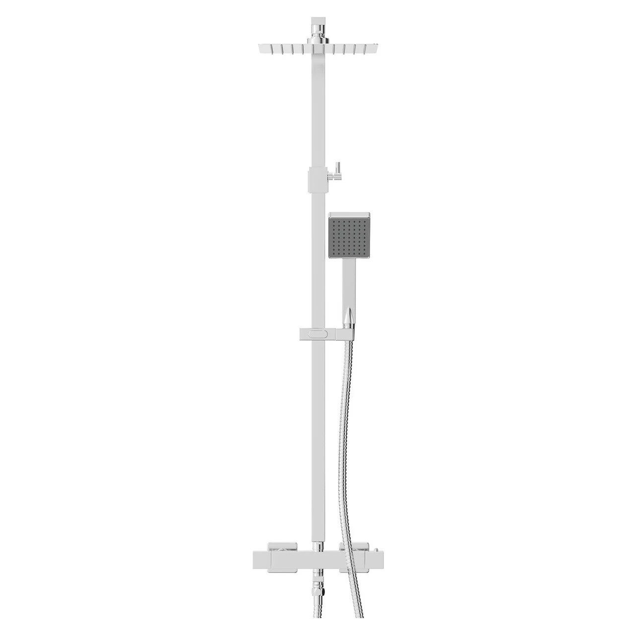 Polished Chrome Square Thermostatic Rigid Riser And Handset Shower System With Bath Spout 4 Polished Chrome Square Thermostatic Rigid Riser And Handset Shower System With Bath Spout - Image 2