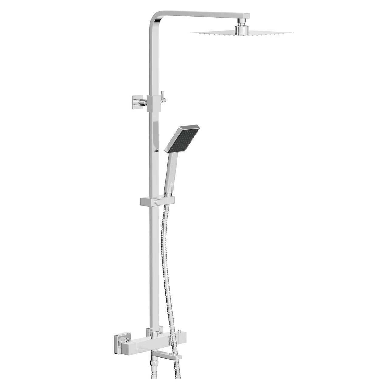 Polished Chrome Square Thermostatic Rigid Riser And Handset Shower System With Bath Spout 5 Polished Chrome Square Thermostatic Rigid Riser And Handset Shower System With Bath Spout - Image 3