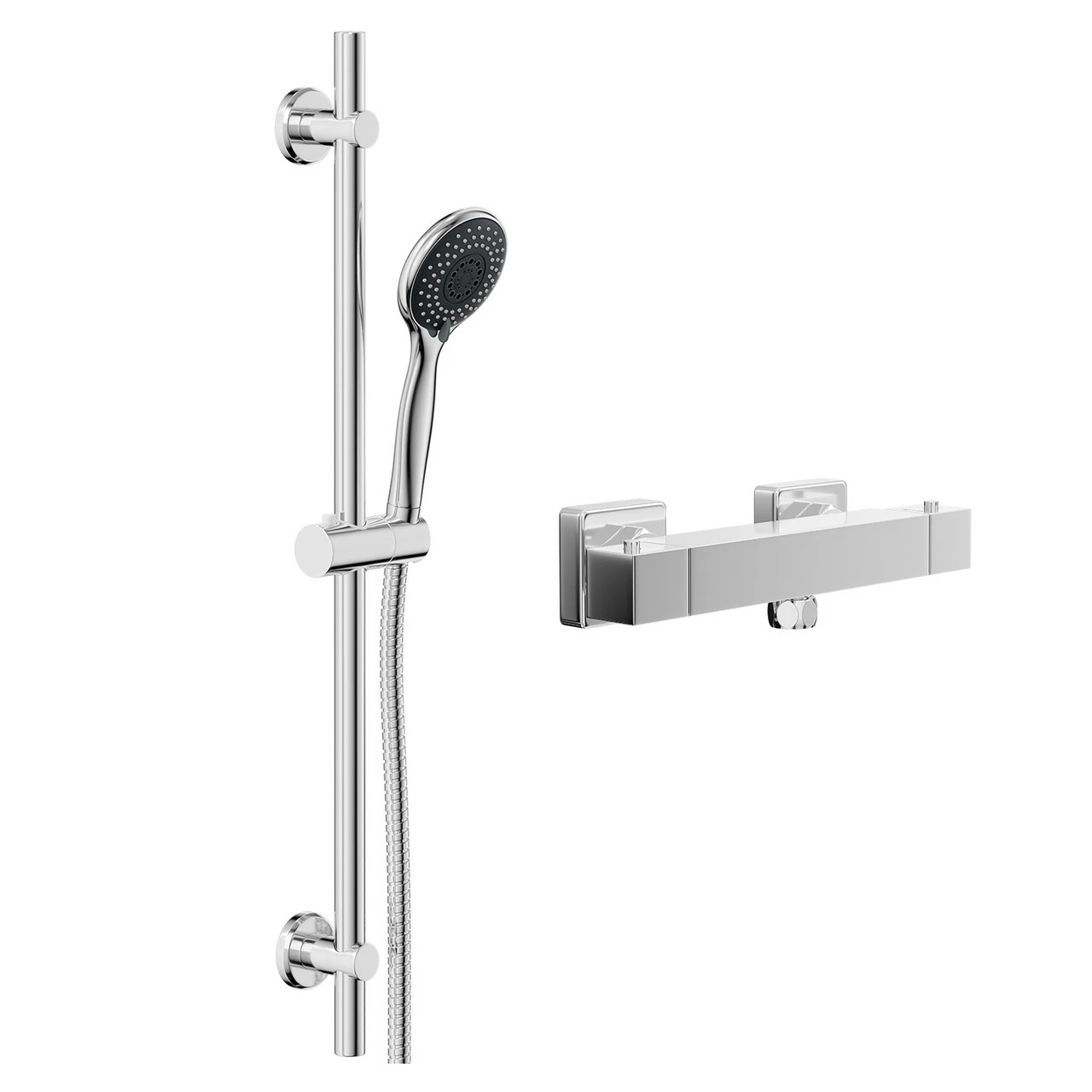 Quattro Polished Chrome Thermostatic Bar Valve Mixer Shower With Clyde Shower Slide Rail Kit - Image 3
