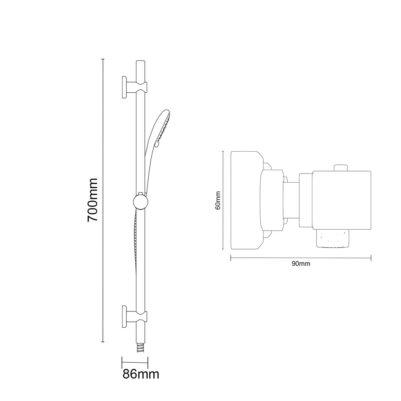 Quattro Polished Chrome Thermostatic Bar Valve Mixer Shower With Clyde Shower Slide Rail Kit - Image 6