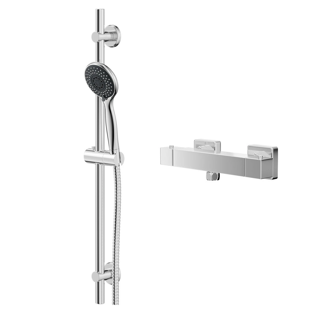 Quattro Polished Chrome Thermostatic Bar Valve Mixer Shower With Clyde Shower Slide Rail Kit