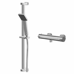 Rondi Polished Chrome Thermostatic Bar Valve Mixer Shower With Thames Shower Slide Rail Kit