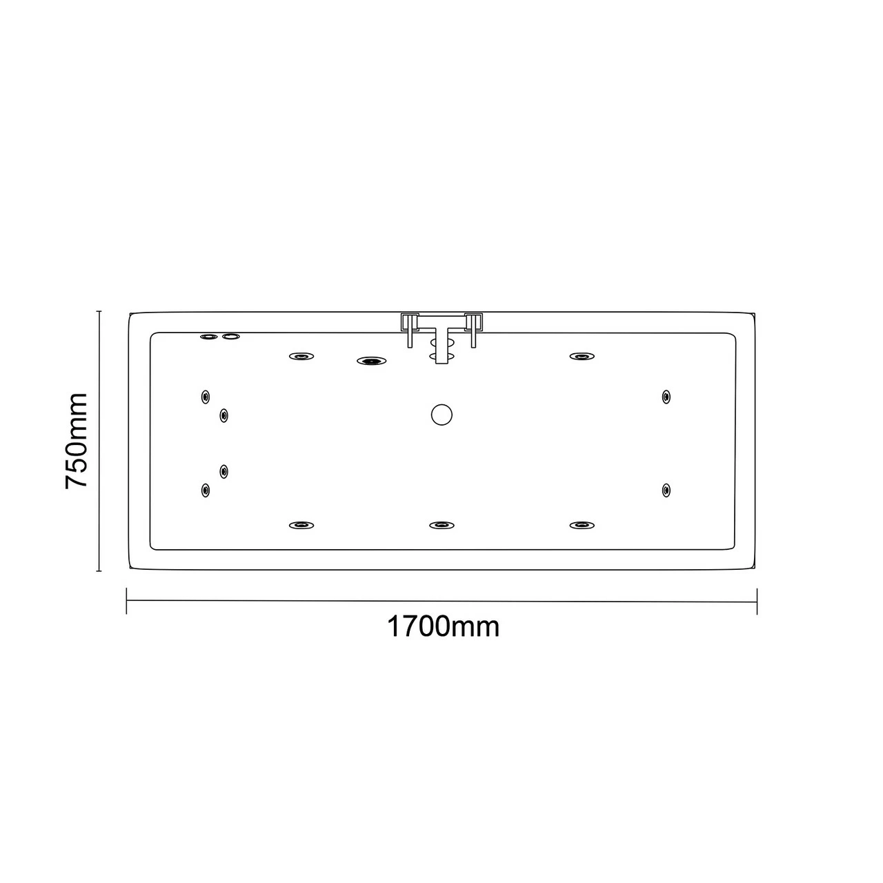 Square 1700mm X 750mm 12 Jet Chrome Flat Jet Double Ended Whirlpool Bath 8 Square 1700mm X 750mm 12 Jet Chrome Flat Jet Double Ended Whirlpool Bath - Image 6